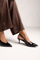 Slingback Pumps Pointed Toe - Black Patent