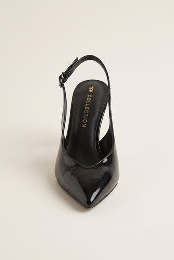 Slingback-Pumps mit spitzer Zehenpartie - Schwarzer Lack