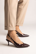Slingback Pumps Pointed Toe - Brown Patent