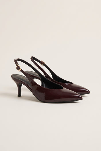 Décolleté slingback a punta - Vernice Marrone