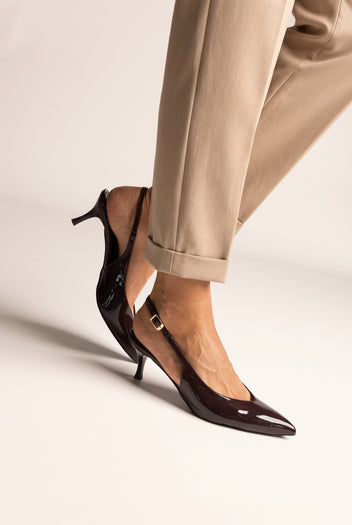 Décolleté slingback a punta - Vernice Marrone