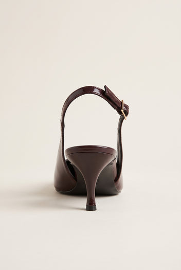 Décolleté slingback a punta - Vernice Marrone