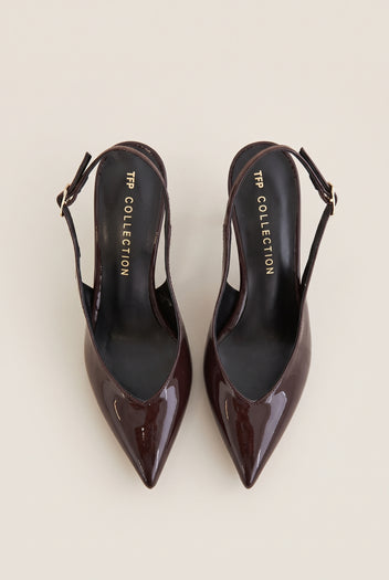 Décolleté slingback a punta - Vernice Marrone