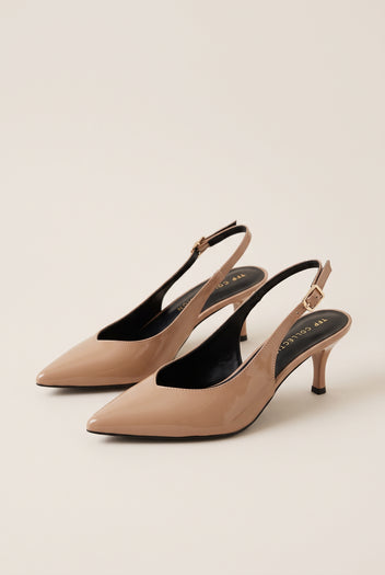 Slingback Pumps Pointed Toe - Nude Patent