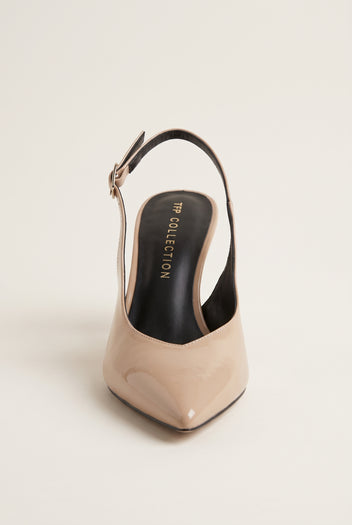 Slingback Pumps Pointed Toe - Nude Patent
