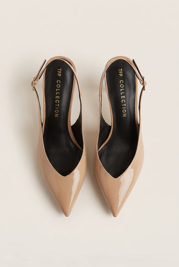 Slingback Pumps Pointed Toe - Nude Patent