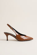 Slingback Pumps Pointed Toe - Tan Patent