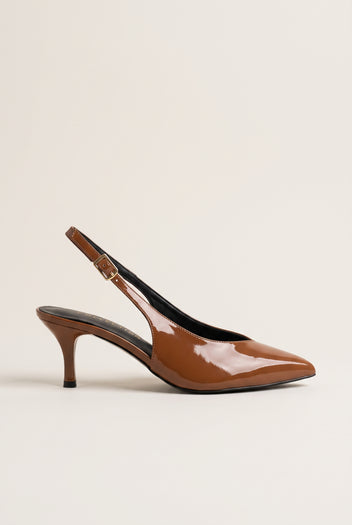 Slingback Pumps Pointed Toe - Tan Patent