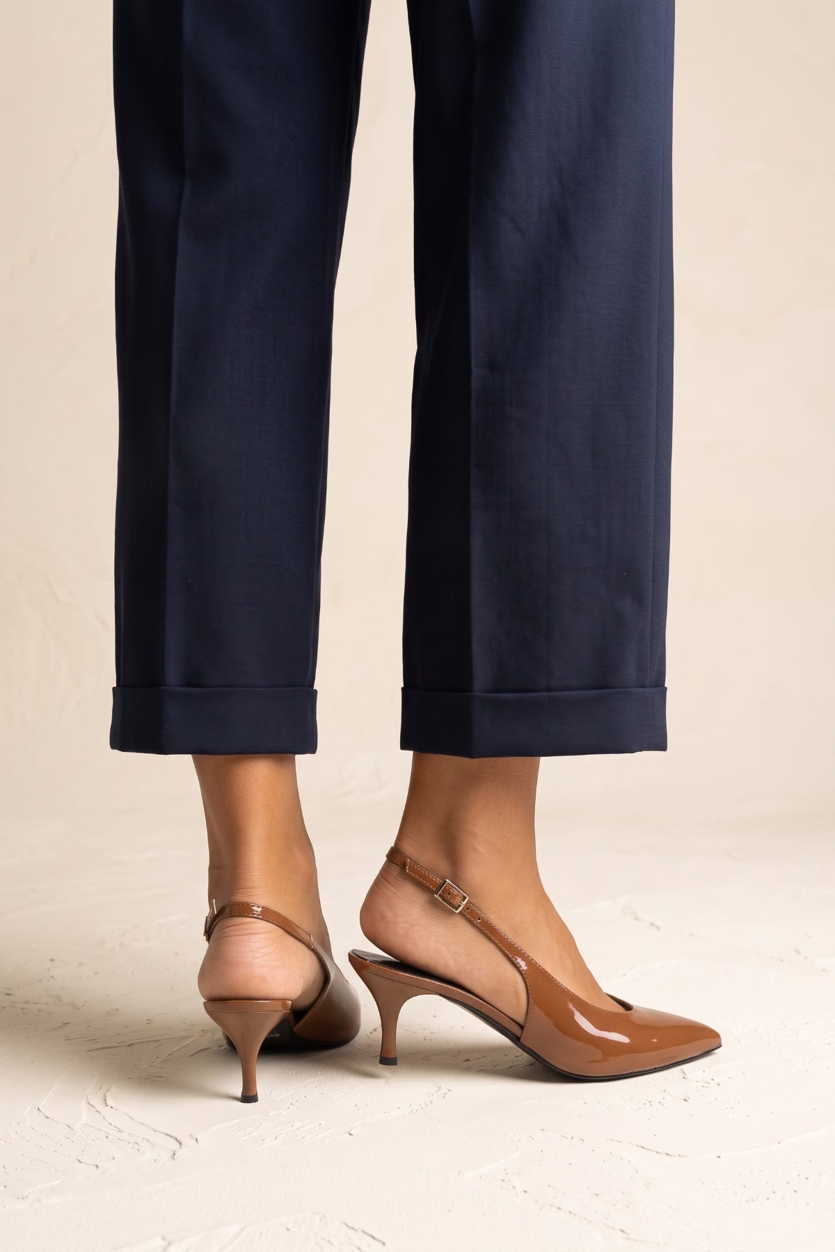 Slingback Pumps Pointed Toe - Tan Patent