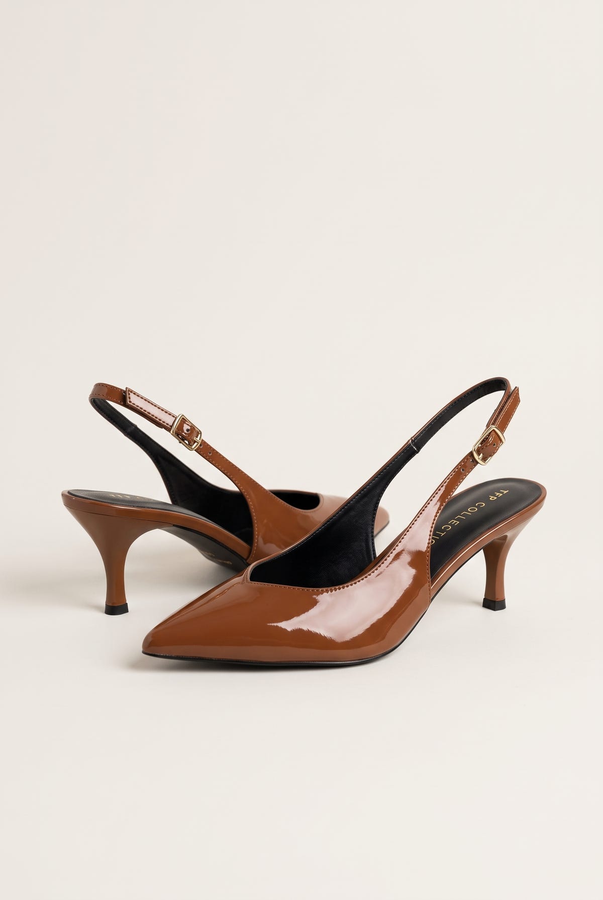 Slingback Pumps Pointed Toe - Tan Patent