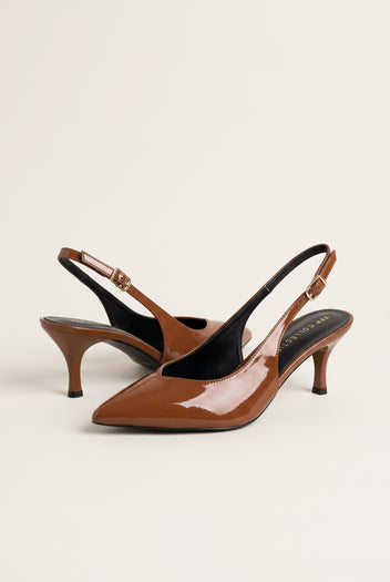 Slingback Pumps Pointed Toe - Tan Patent