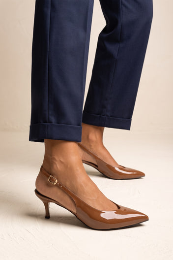 Slingback Pumps Pointed Toe - Tan Patent