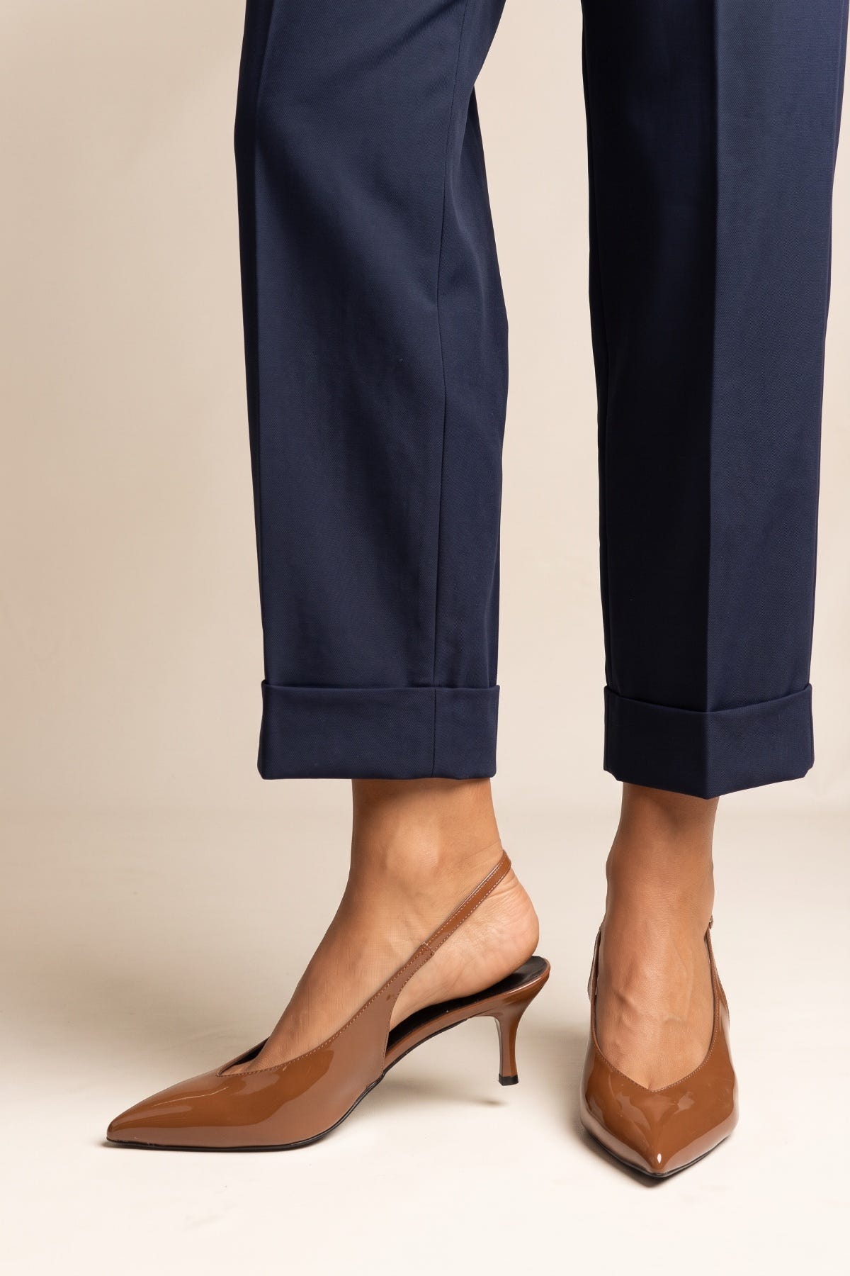 Slingback Pumps Pointed Toe - Tan Patent