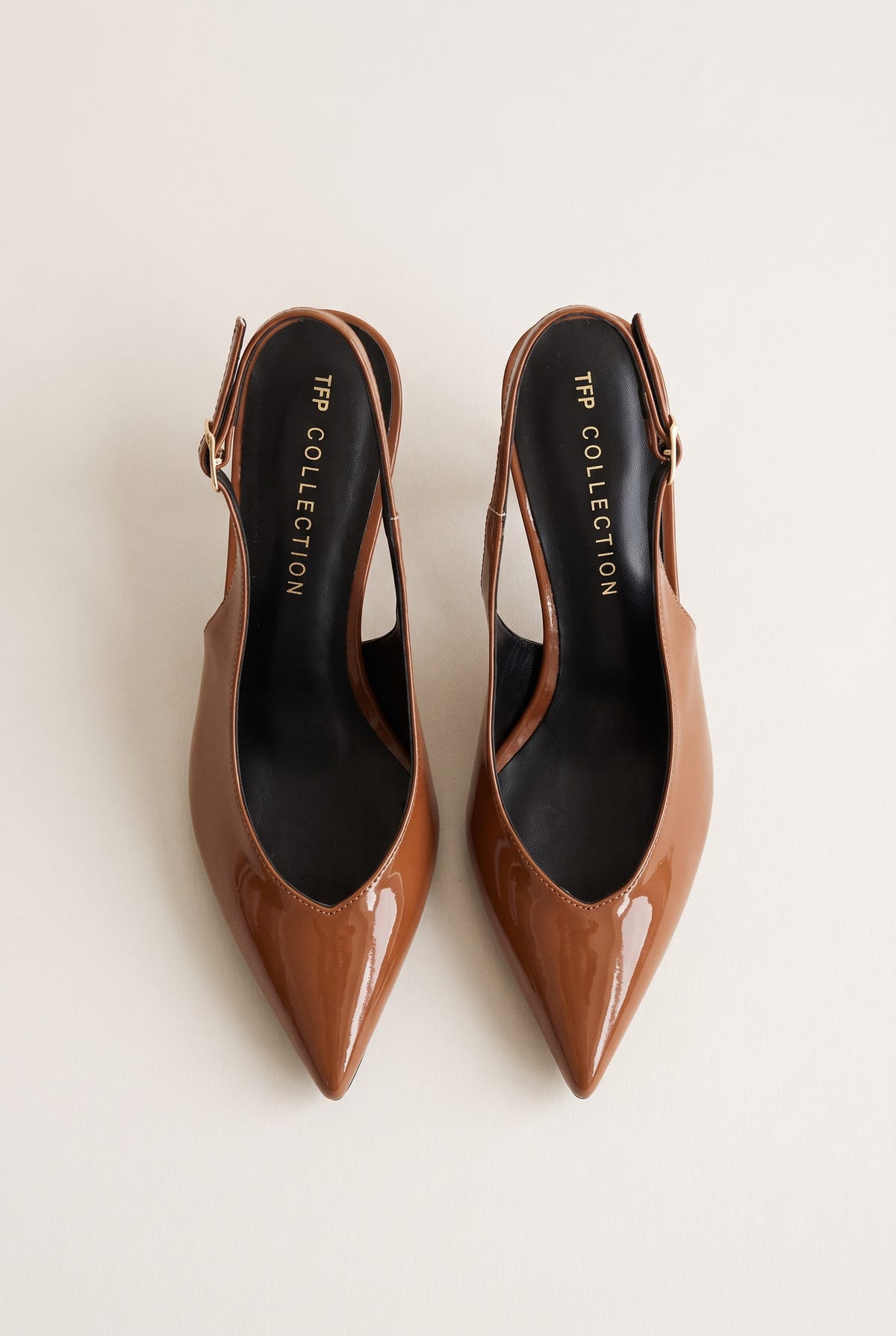 Slingback Pumps Pointed Toe - Tan Patent