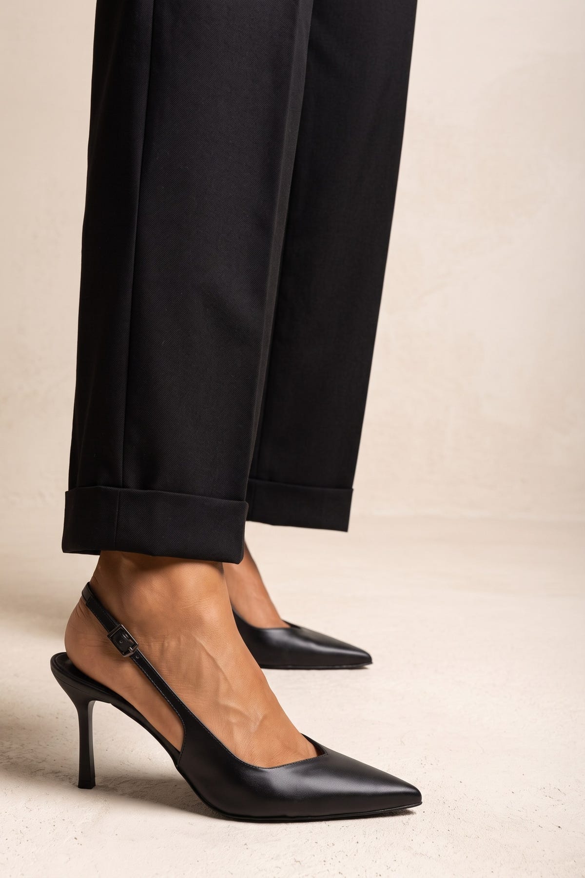 Stiletto Slingback Pumps Pointed Toe - Black Matte