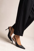 Stiletto Slingback Pumps Pointed Toe - Black Matte