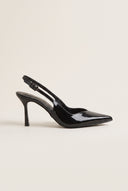 Stiletto Slingback Pumps Pointed Toe - Black Patent