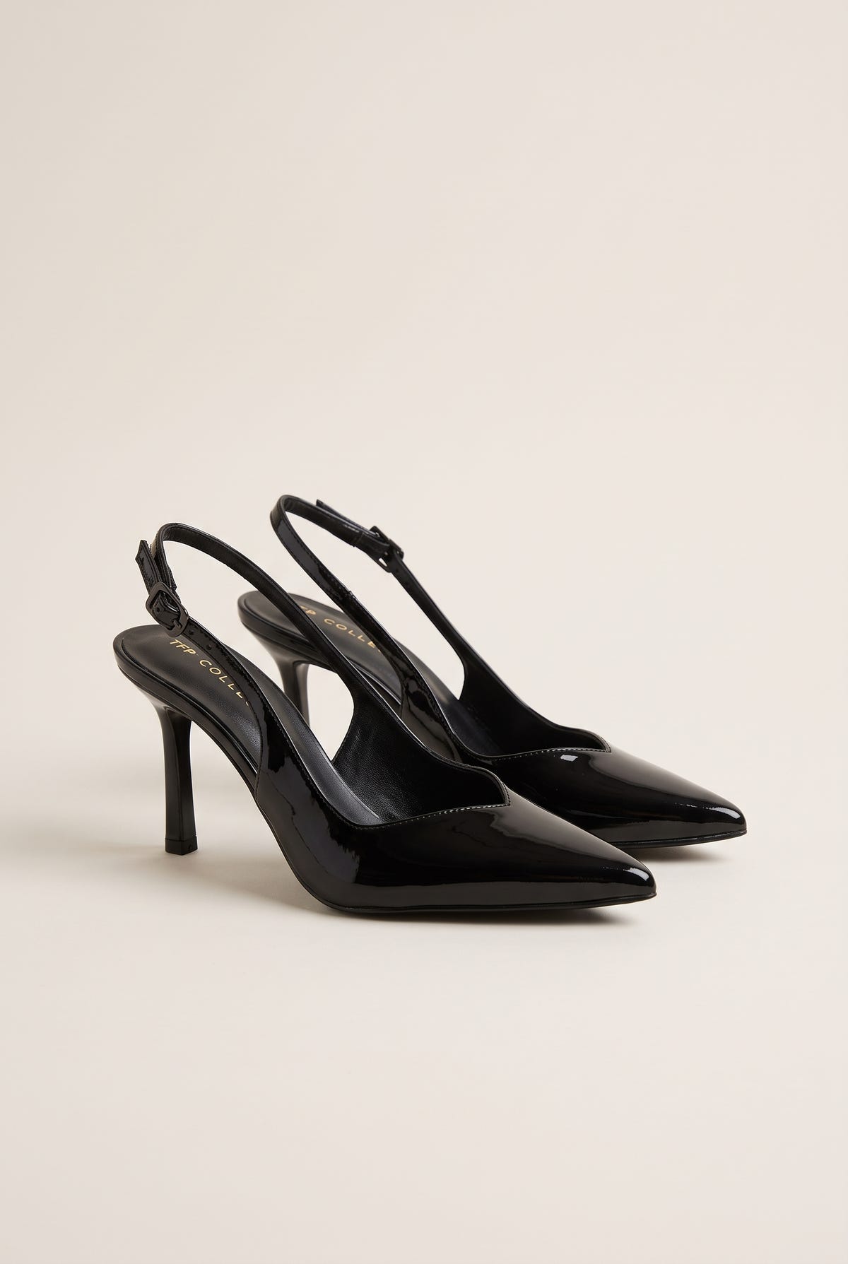 Γόβες στιλέτο Slingback Μυτερές - Μαύρο Λουστρίνι