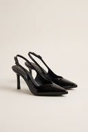 Stiletto Slingback Pumps Pointed Toe - Black Patent