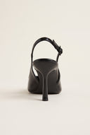 Stiletto Slingback Pumps Pointed Toe - Black Patent