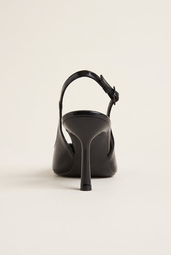 Γόβες στιλέτο Slingback Μυτερές - Μαύρο Λουστρίνι