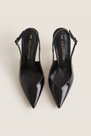 Stiletto Slingback Pumps Pointed Toe - Black Patent