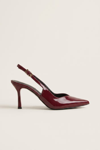 Stiletto Slingback Pumps Pointed Toe - Bordeaux Patent