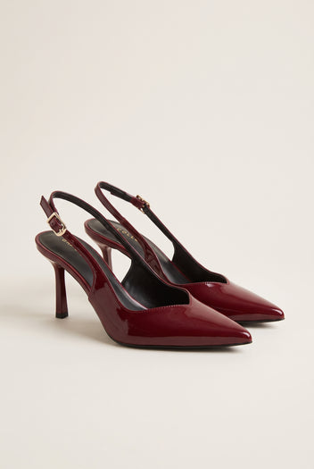Stiletto Slingback Pumps Pointed Toe - Bordeaux Patent