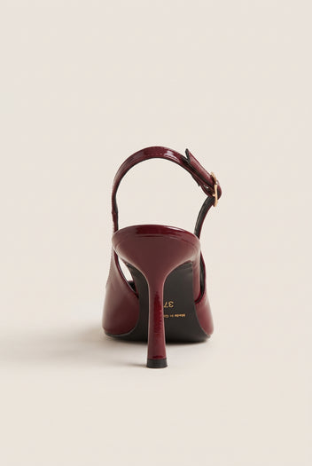 Stiletto Slingback Pumps Pointed Toe - Bordeaux Patent