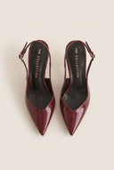 Stiletto Slingback Pumps Pointed Toe - Bordeaux Patent