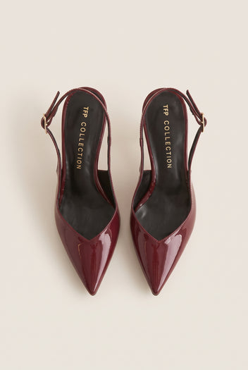 Stiletto Slingback Pumps Pointed Toe - Bordeaux Patent