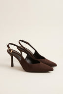 Stiletto Slingback Pumps Pointed Toe - Brown Suede