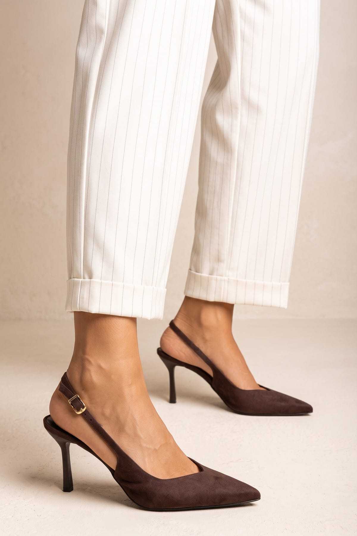 Γόβες στιλέτο Slingback μυτερές - Καφέ Σουέντ