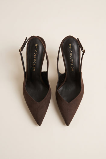 Γόβες στιλέτο Slingback μυτερές - Καφέ Σουέντ