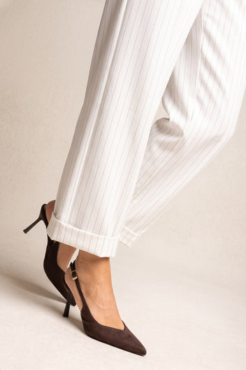 Γόβες στιλέτο Slingback μυτερές - Καφέ Σουέντ