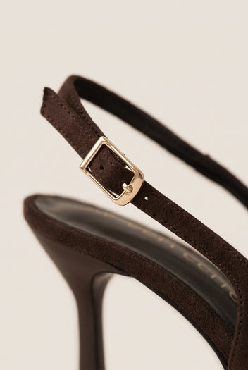 Γόβες στιλέτο Slingback μυτερές - Καφέ Σουέντ