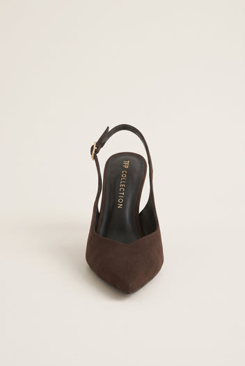 Γόβες στιλέτο Slingback μυτερές - Καφέ Σουέντ