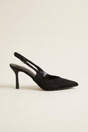 Stiletto Slingback Pumps Pointed Toe - Black Suede