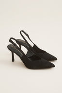 Stiletto Slingback Pumps Pointed Toe - Black Suede