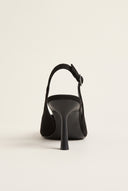 Stiletto Slingback Pumps Pointed Toe - Black Suede