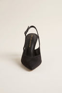 Stiletto Slingback Pumps Pointed Toe - Black Suede