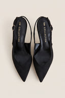 Stiletto Slingback Pumps Pointed Toe - Black Suede