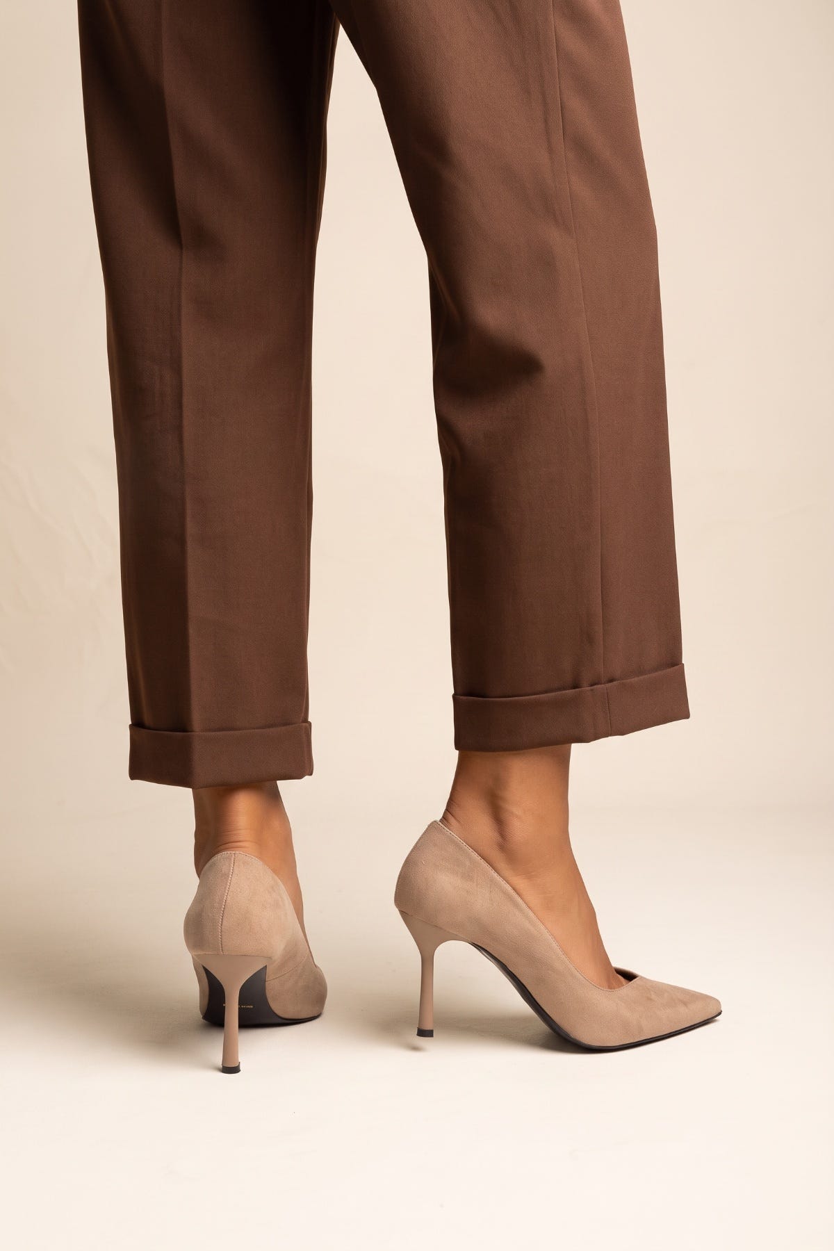 Stiletto Pumps Pointed Toe - Taupe Suede