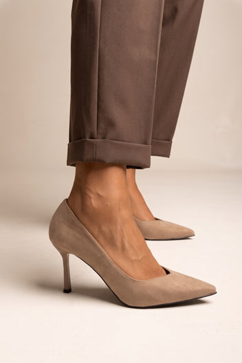 Stiletto Pumps Pointed Toe - Taupe Suede