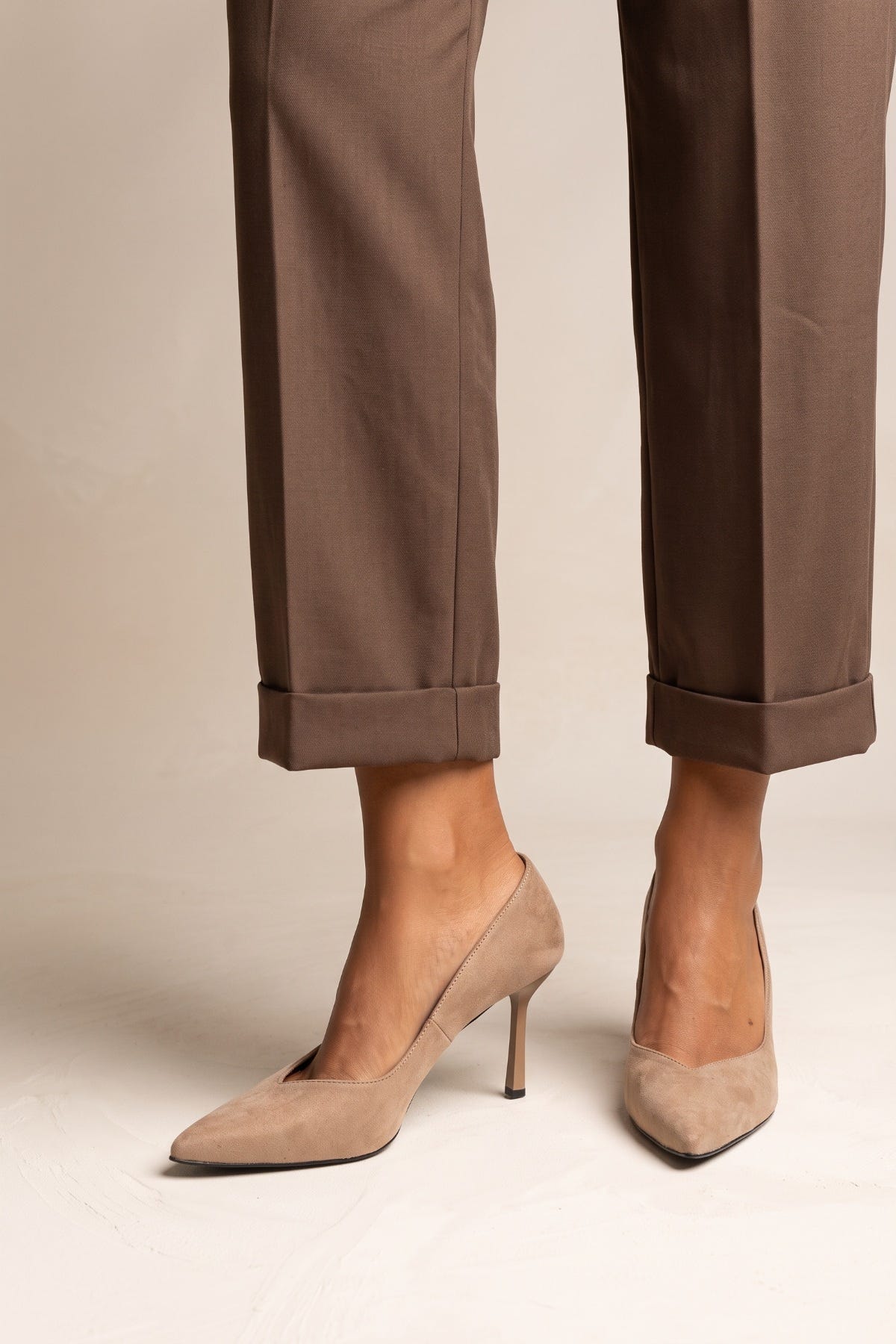 Stiletto Pumps Pointed Toe - Taupe Suede