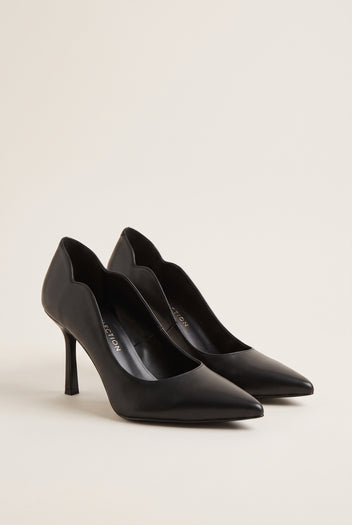 Stiletto Pumps Pointed Toe Scallop - Black Matte