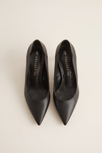 Stiletto Pumps Pointed Toe Scallop - Black Matte