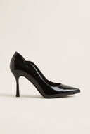 Stiletto Pumps Pointed Toe Scallop - Black Patent