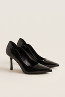 Stiletto Pumps Pointed Toe Scallop - Black Patent