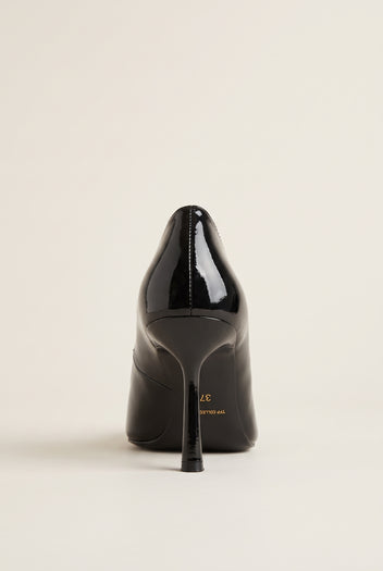 Stiletto Pumps Pointed Toe Scallop - Black Patent